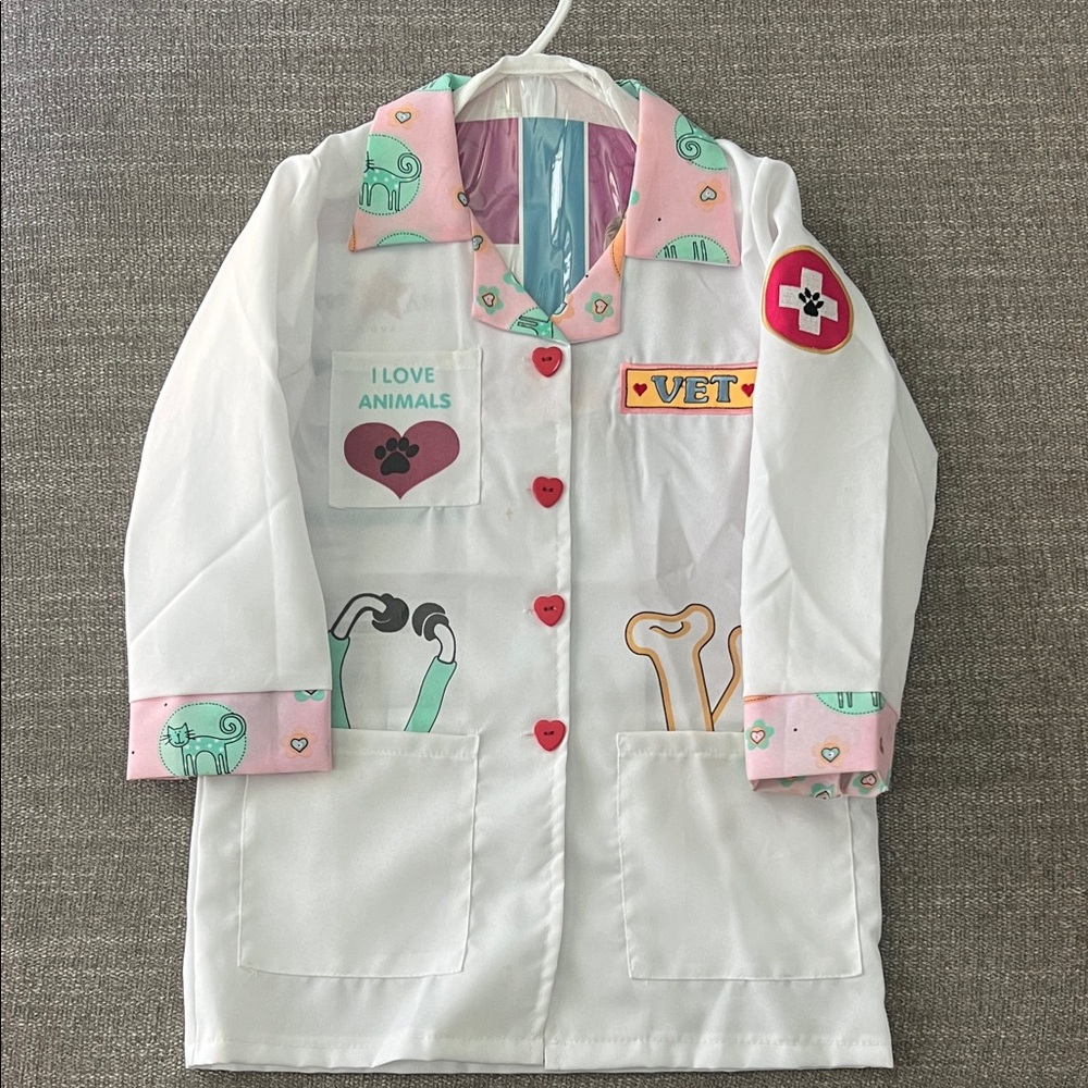 Kids Veterinarian Costume Coat - White and Pink - good for Halloween